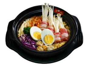 Mì kim chi bò cuộn nấm trứng