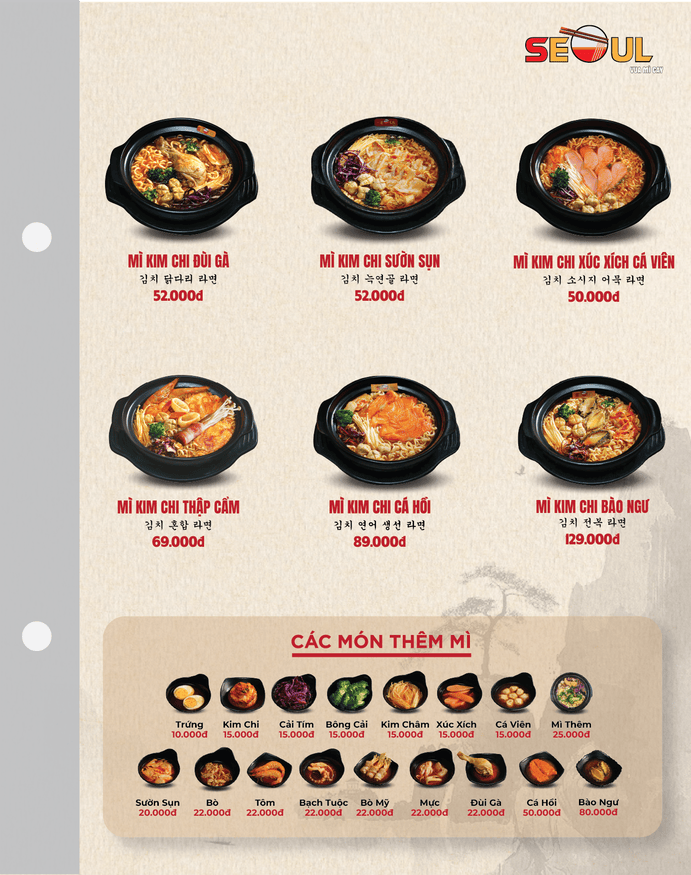Menu SEOUL Phước Đông trang 2