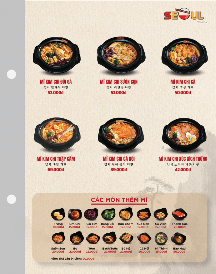 Menu SEOUL Trà Vinh trang 2