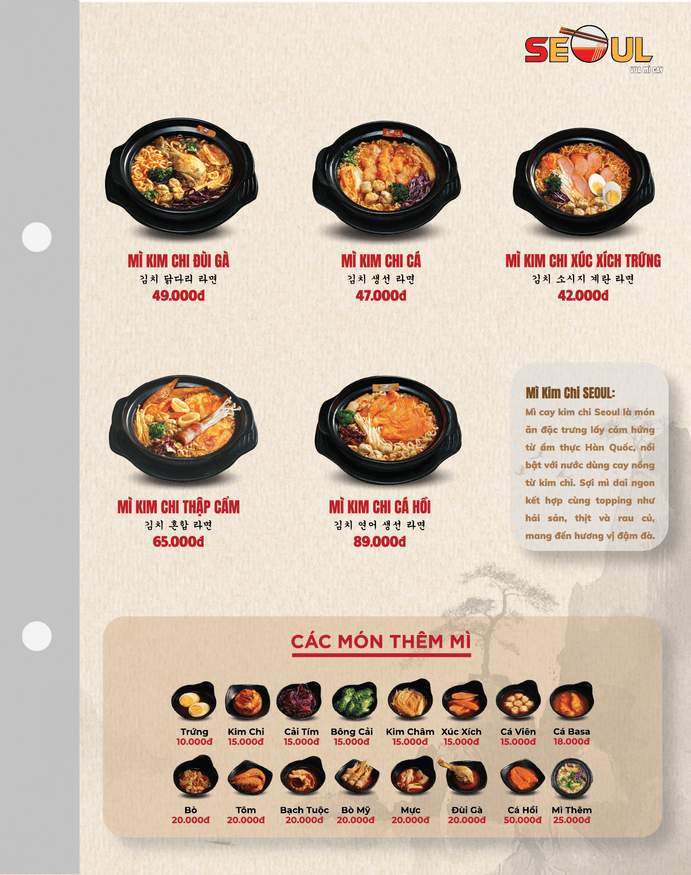 Menu SEOUL Núi Thành trang 2