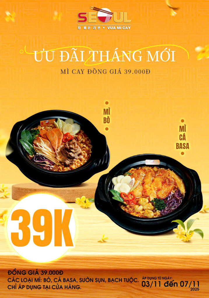Deal mê say – mì cay đồng giá! – SEOUL BÌNH HÒA