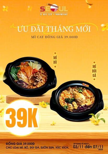 Deal mê say – mì cay đồng giá! – SEOUL ĐỒNG XOÀI