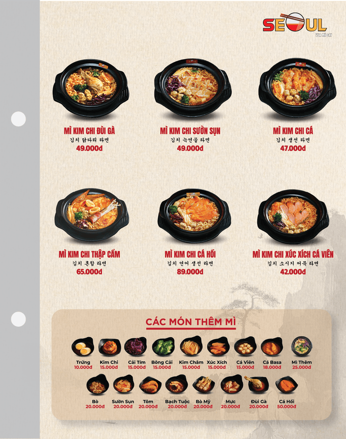 Menu SEOUL Tĩnh Gia trang 2