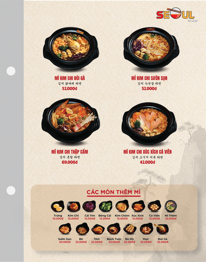 Menu SEOUL Điện Bàn trang 2