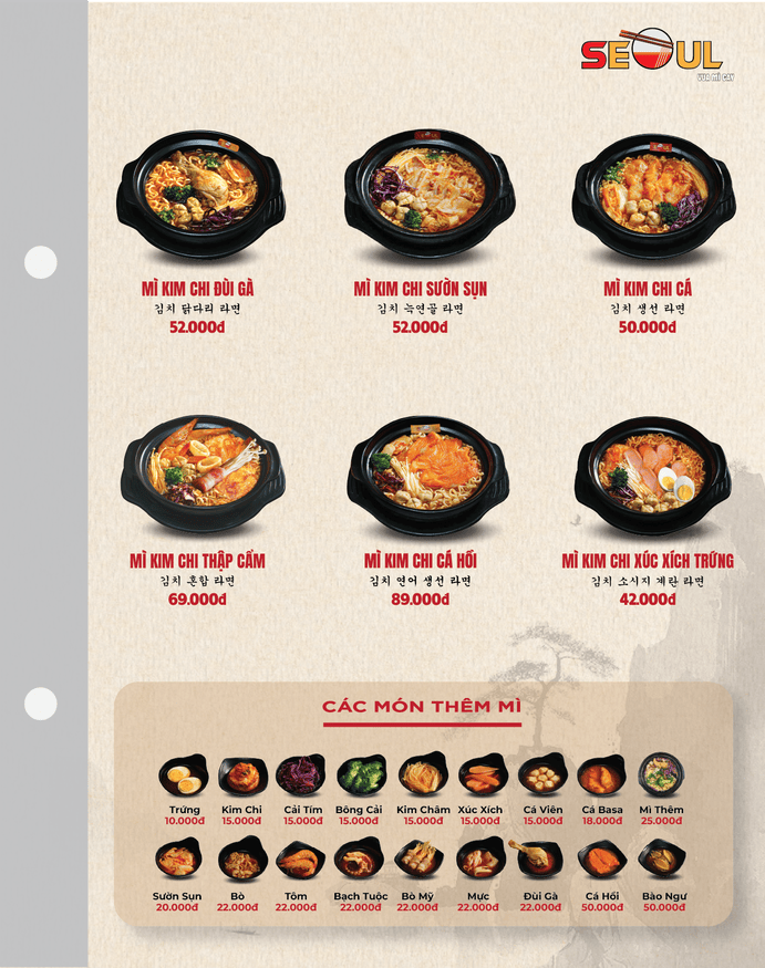 Menu SEOUL Hoà Thành trang 2