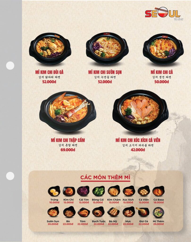 Menu SEOUL Đông Hà trang 2