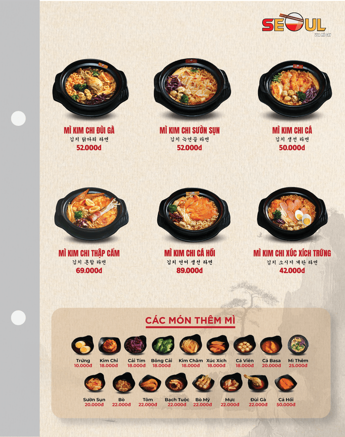 Menu SEOUL Xuân Lộc trang 1