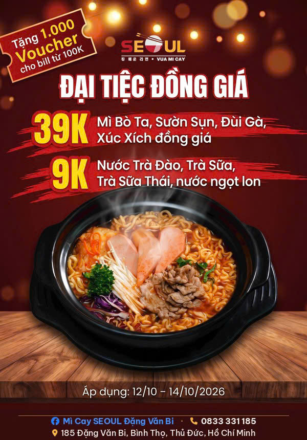 Nóng! Deal cực hot tại Mì Cay SEOUL Đặng Văn Bi!